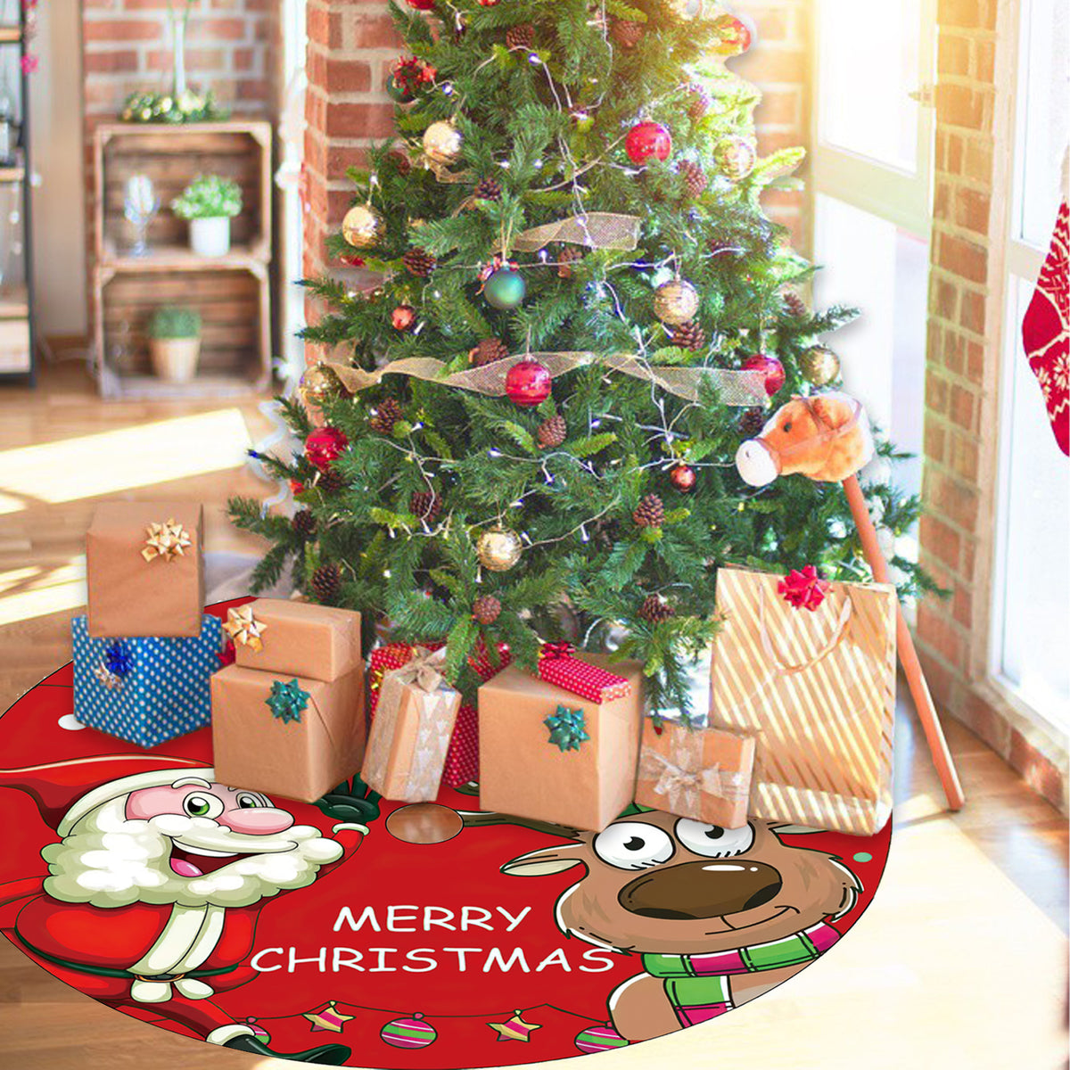 120CM Christmas tree skirt forest tree bottom dress up Christmas tree ornaments cartoon tree around