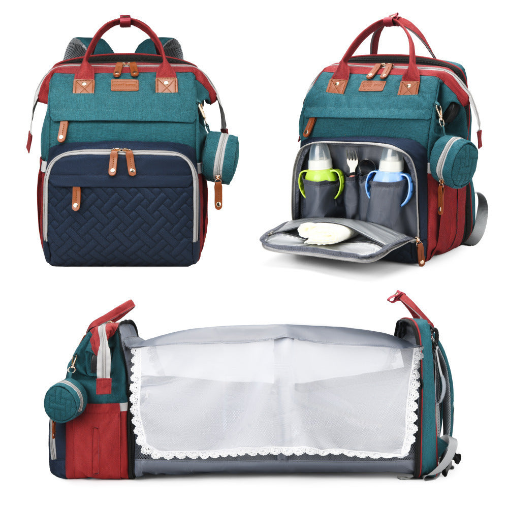 TOP Mommy Backpack with Crib Anti-Mosquito Mom Bag Stroller Large Capacity Baby Bag with Toy Gift