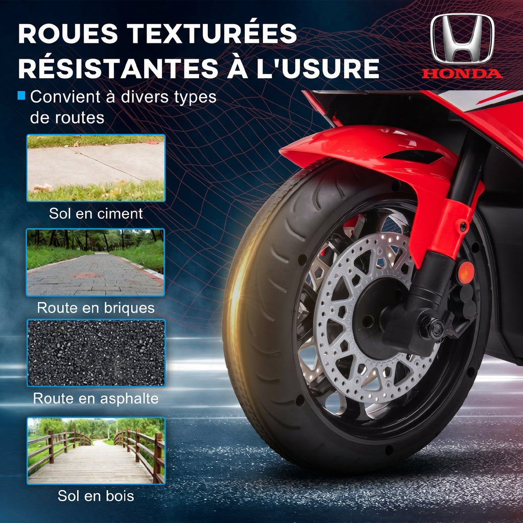 Moto Électrique Enfants sous Licence HONDA 6 V, 3 Km/h, Musique & Lumière, 2 Roues d'Entraînement, Rouge-3