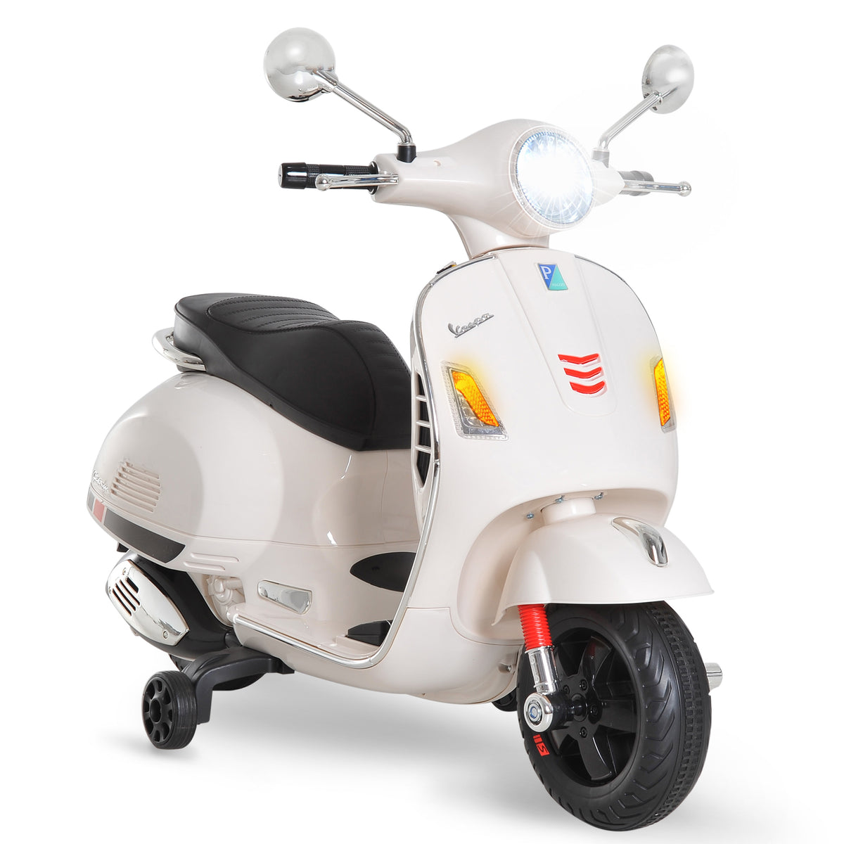 Vespa Scooter Moto électrique Enfants 6 V dim. 102L x 51l x 76H cm Musique MP3 Port USB klaxon Phare feu AR Blanc-0