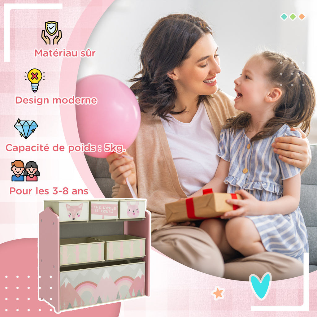 Meuble de rangement enfant avec 6 boîtes amovibles en tissu non tissé Organisateur de jouets, étagère 63L x 30l x 66H cm-6
