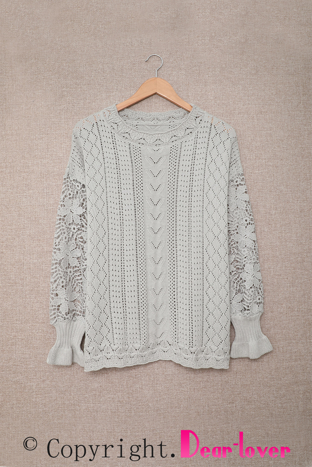 White Crochet Lace Pointelle Knit Sweater