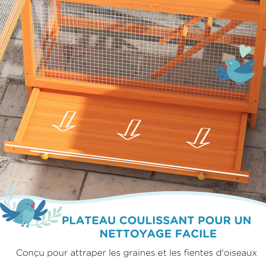 Cage à oiseaux en bois cage perroquet aire de jeux toit asphalte imperméable 92 x 52 x 171 cm orange-3