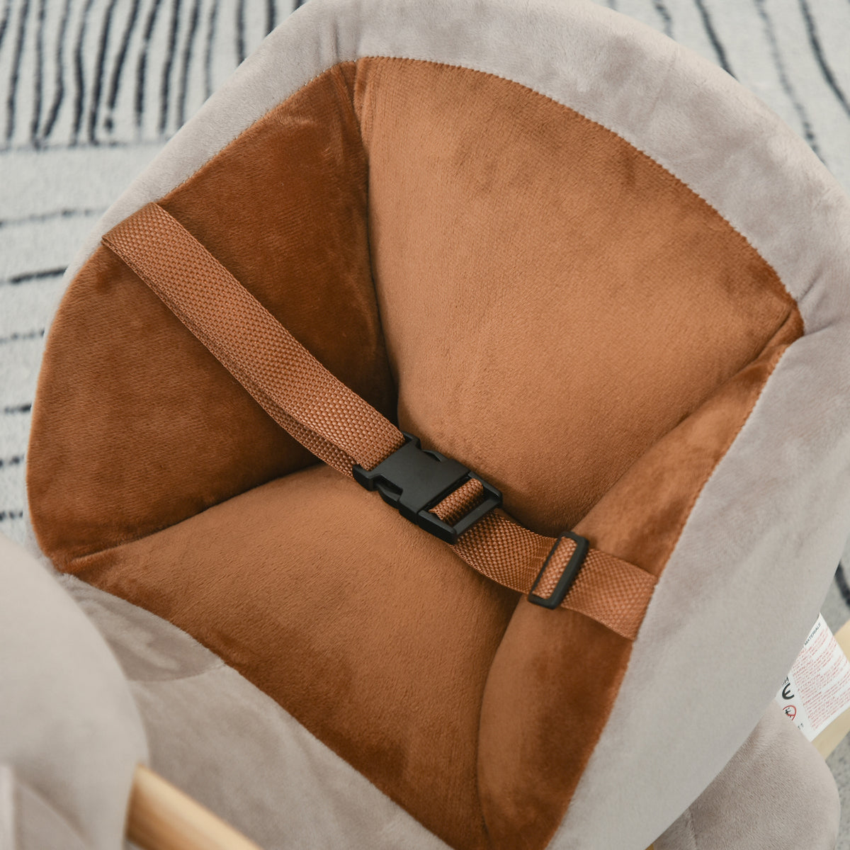 Cheval à Bascule Jouet à Bascule Ourson pour Enfants de 18-36 Mois Fauteuil intégré Ceinture de sécurité Fonction sonore grognement Gris Marron-7