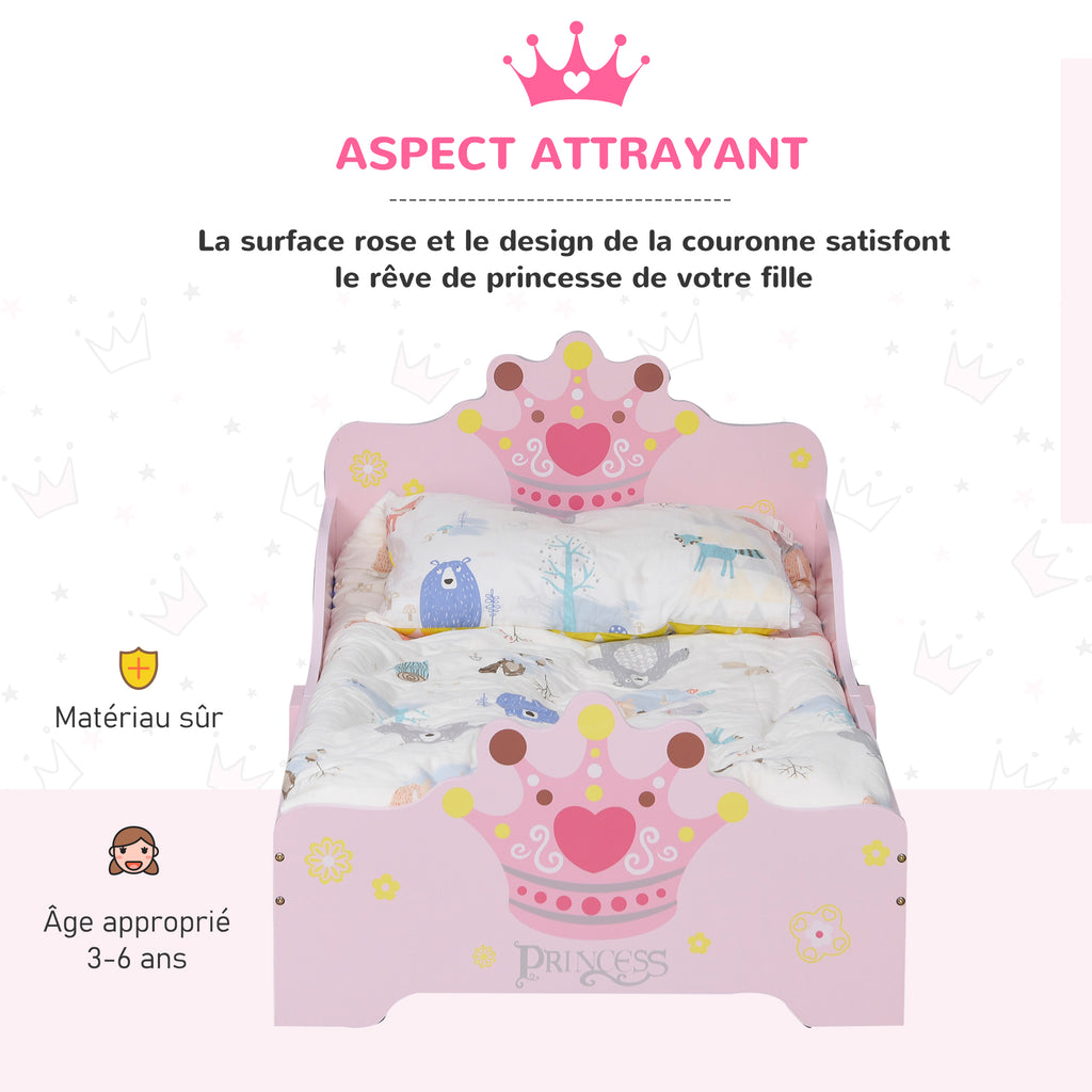 Lit Enfant 140 x 70 cm - lit d'enfant Design Princesse Motif Couronne - sommier à Lattes Inclus - MDF Contre-plaqué Rose-5