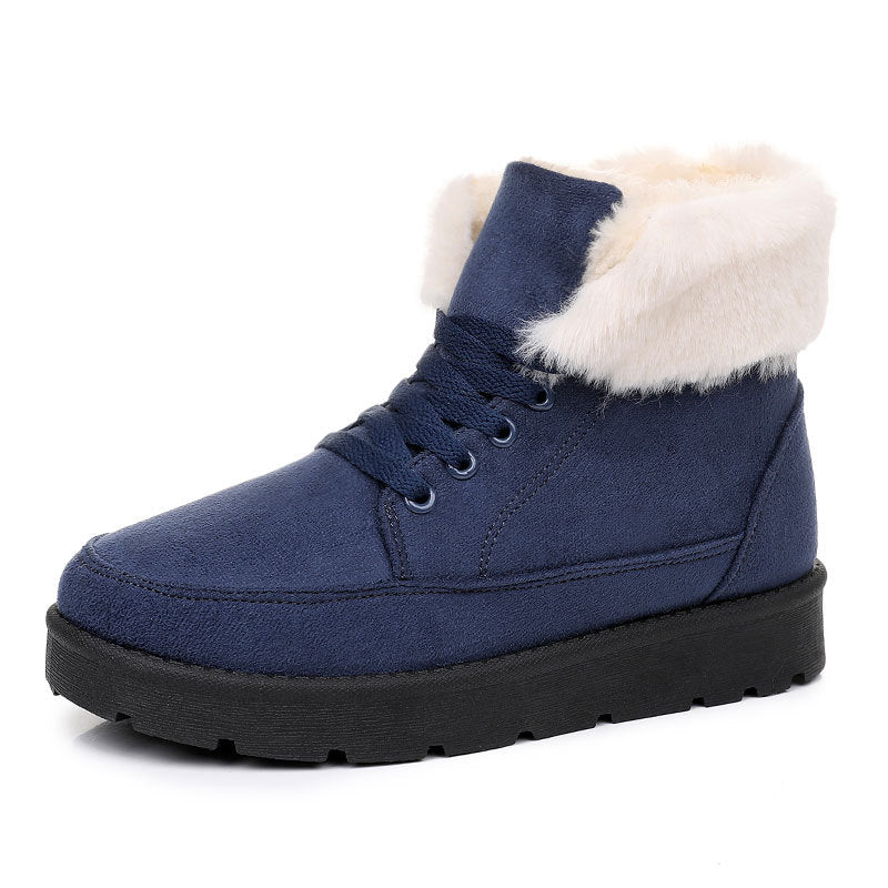 Winter Women's Cotton Boots with Turned-Up Edge, Fleece Lining, Comfortable Thick Sole, Fashionable and Versatile Snow Boots