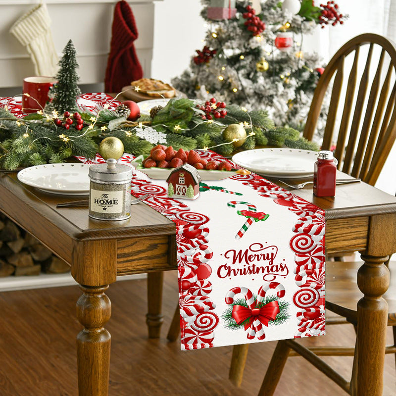 Christmas table flag candy letter printed tablecloth holiday party table decoration tablecloth pad white linen