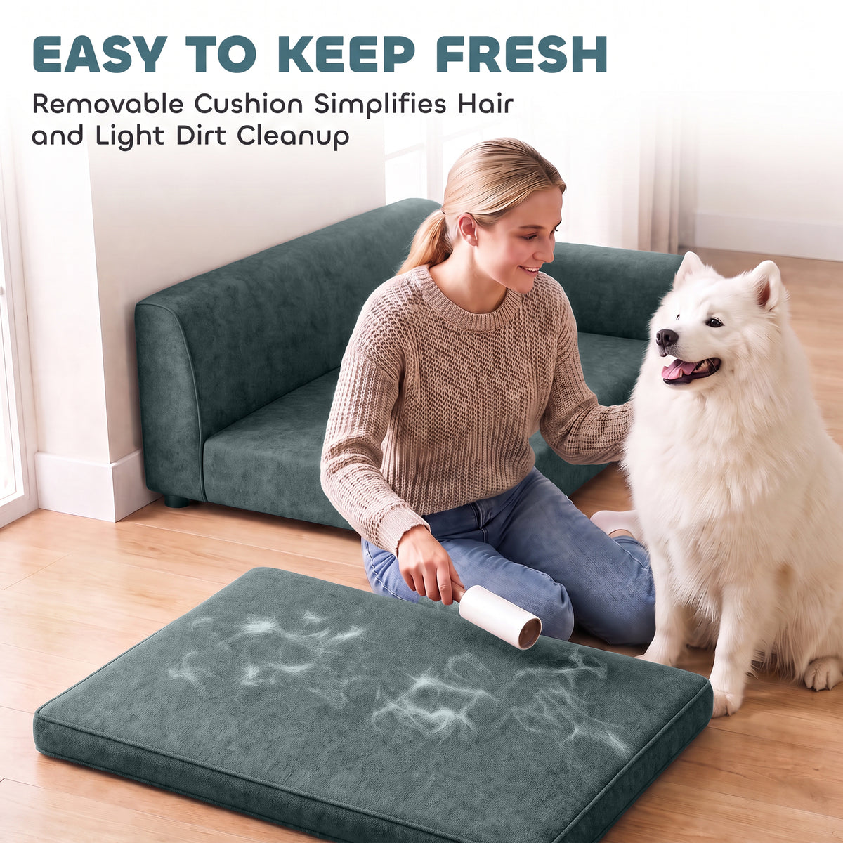 Canapé pour Chien Lit pour Chien Coussin Déhoussable Lavable Dossier Haut Accoudoirs Velours 101x66x34,5cm Gris-7