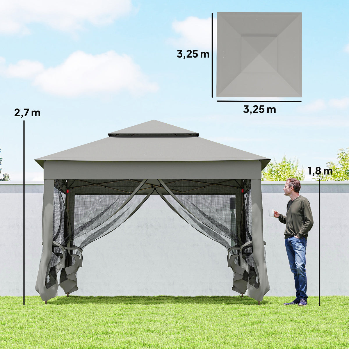 Tonnelle Barnum de Jardin Pop-up Pliant Acier Polyester imperméabilisé Anti UV moustiquaires + Sac de Transport-2