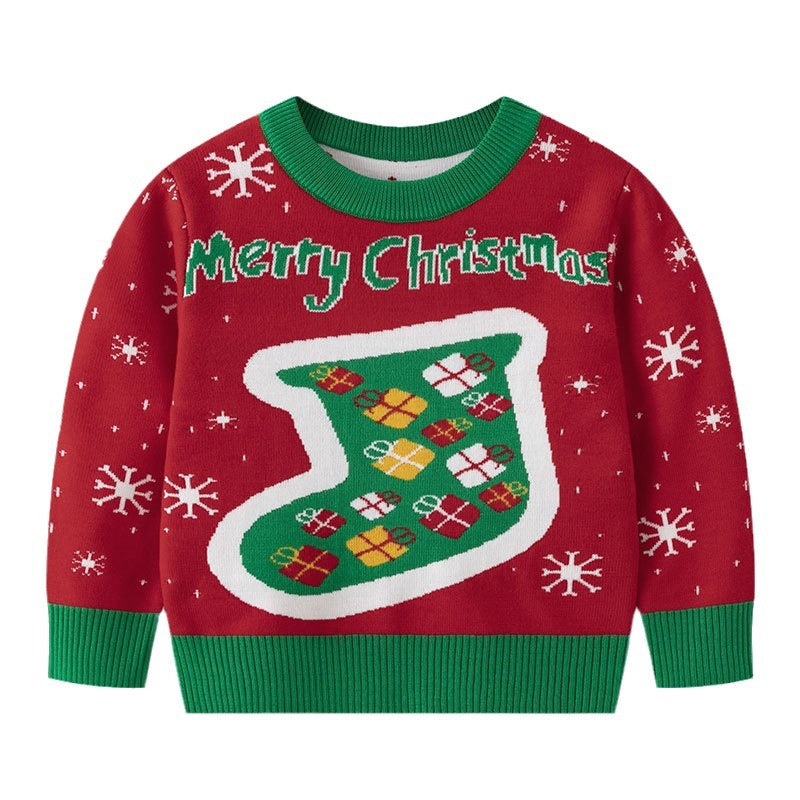 Children's Christmas Socks Red Sweater Baby Undercover Knitted Sweater
