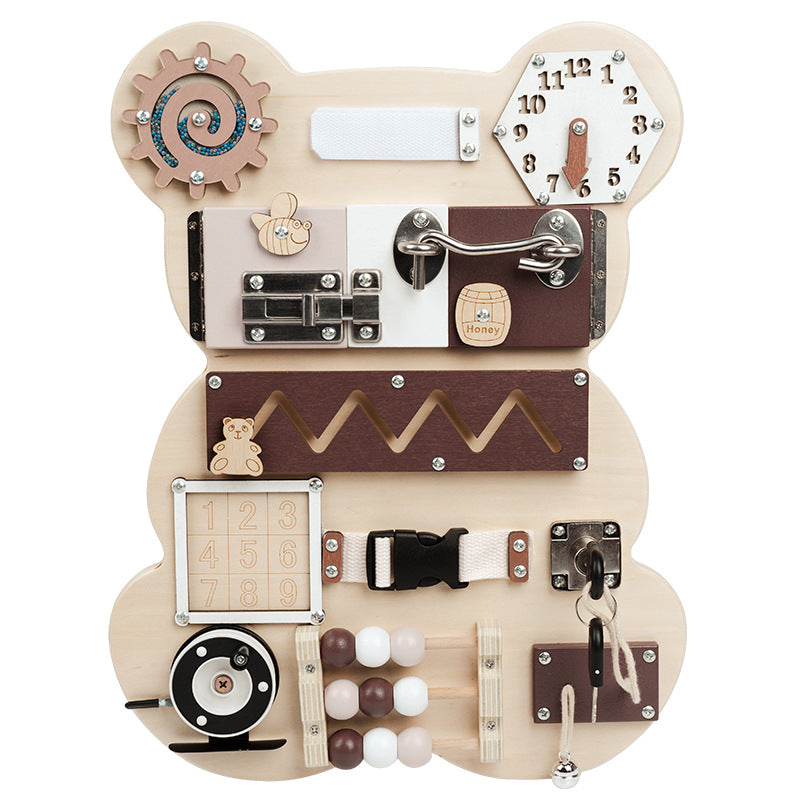 Little Bear Busy Board Children's Montessori Wall Game Board Music Mechanism Unlocking Busy Board Toy