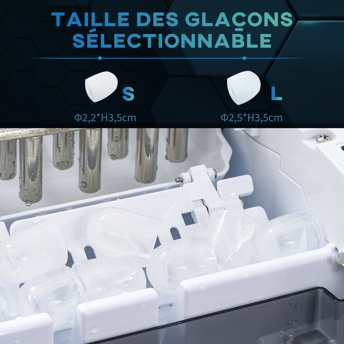 Machine à glaçons réservoir eau 1,7 L capacité réservoir glace 0,9 Kg pelle et panier inclus 9 glaçons/ 6-12minutes-5