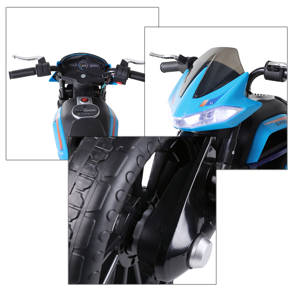 Moto électrique pour Enfants de 3-6 ans 25 W 6 V 3 Km/h Effets Lumineux et sonores roulettes Amovibles Charge max. 30 kg Bleu-8
