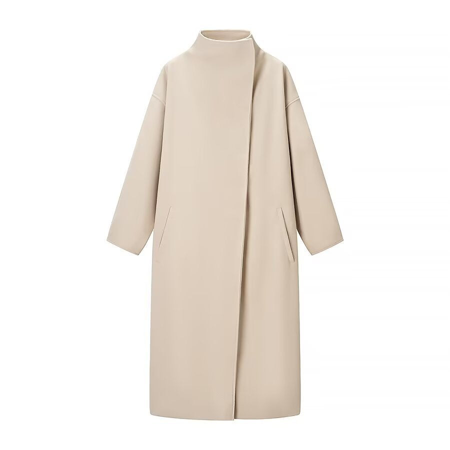Solid color long woolen coat
