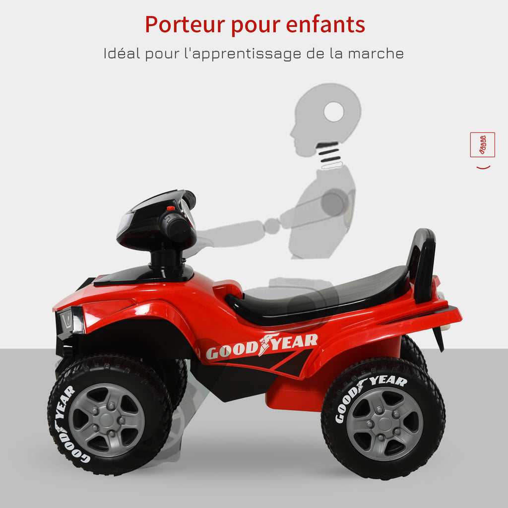 Porteur Enfants Quad 18-36 Mois dim. 60L x 31l x 42H cm Effets Lumineux et sonore Rouge Noir-4