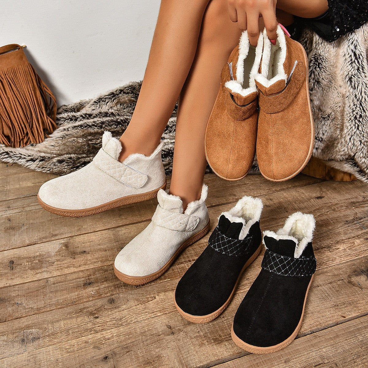 Winter women's warm plus velvet thickened flat cotton shoes casual warm cotton shoes large size