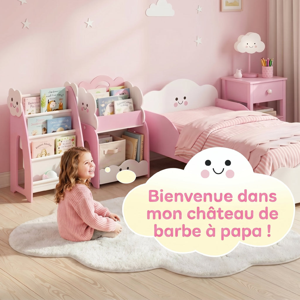 Meuble rangement enfant 3 à 8 ans, rangement jouets enfant modulaire avec porte-magazines à 4 étagères, rose-6