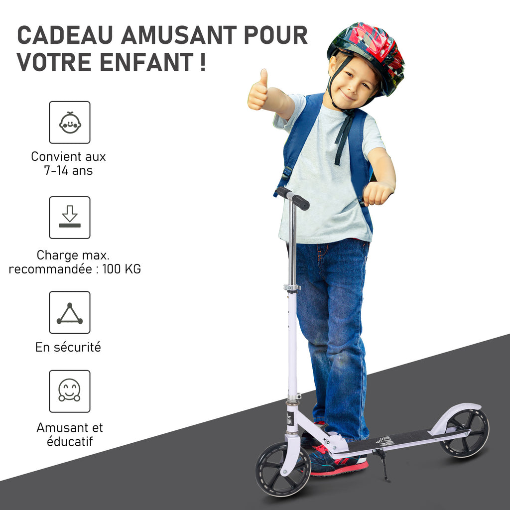 Trottinette Pliable Hauteur Guidon réglable sur 4 Niveaux système de freinage arrière pour enfant adolescent pois max. 100KG dim. 88L x 37l x 75-100H cm Blanc-5