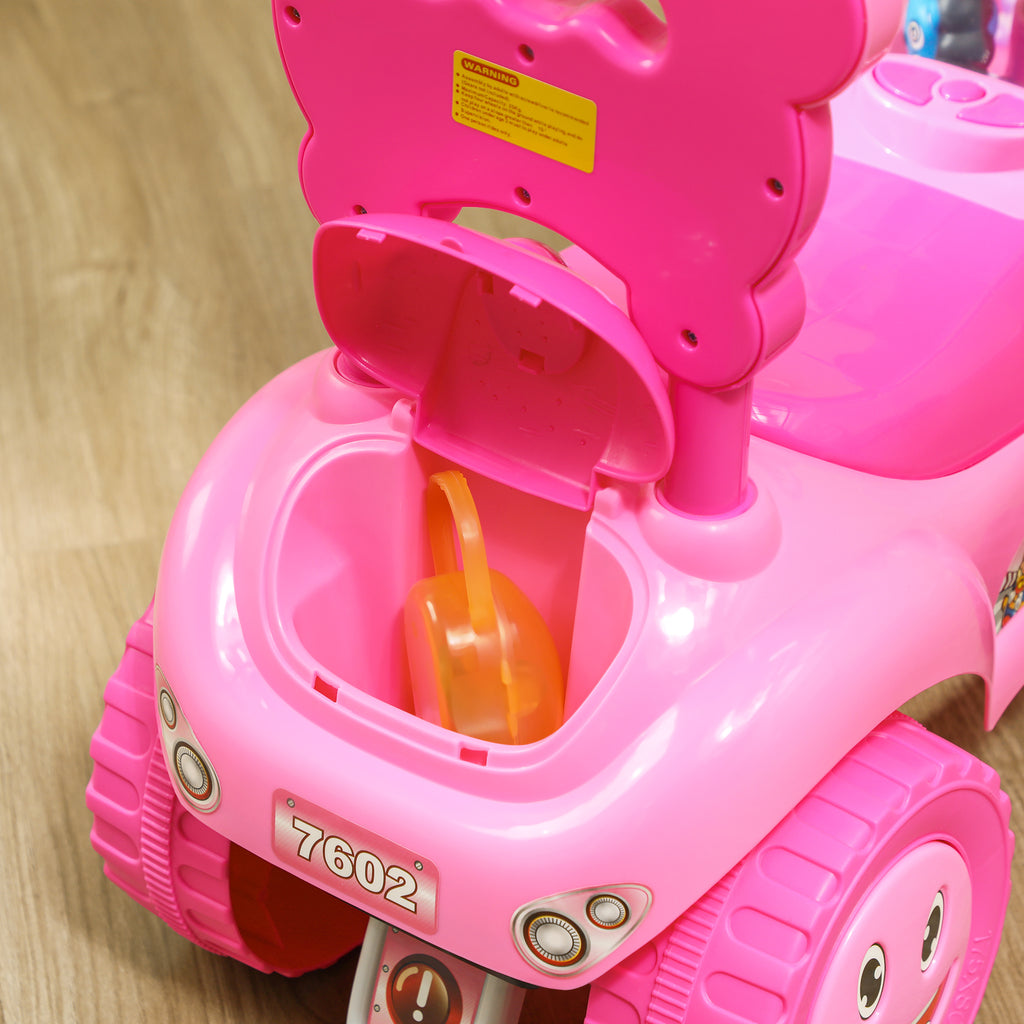 Voiture Porteur pour Enfants, Véhicule à Pousser avec Klaxon, Lumières, Musique, Volant, Rangement Sous le Siège, Rose-7