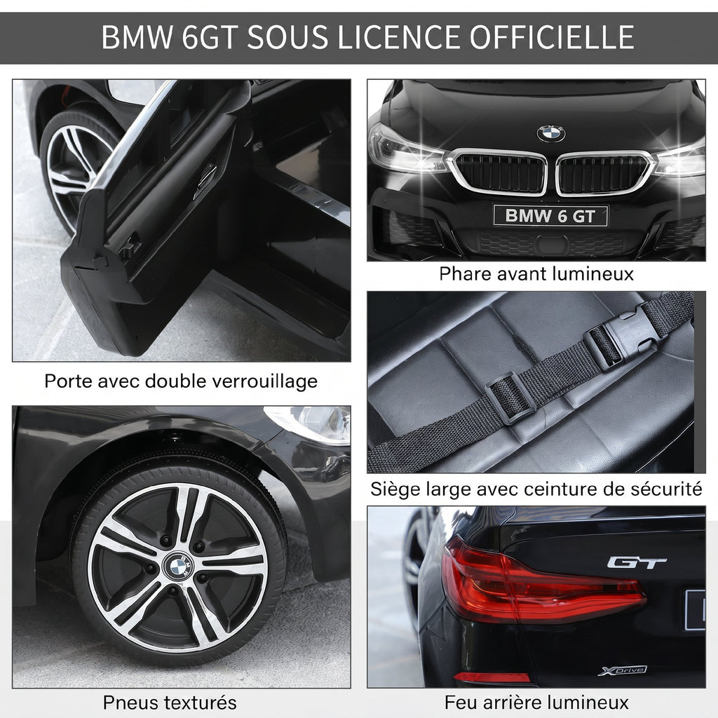 Voiture électrique Enfants 6 V 3 Km/h Max. Effets sonores et Lumineux télécommande Incluse Noir BMW 6 GT-3