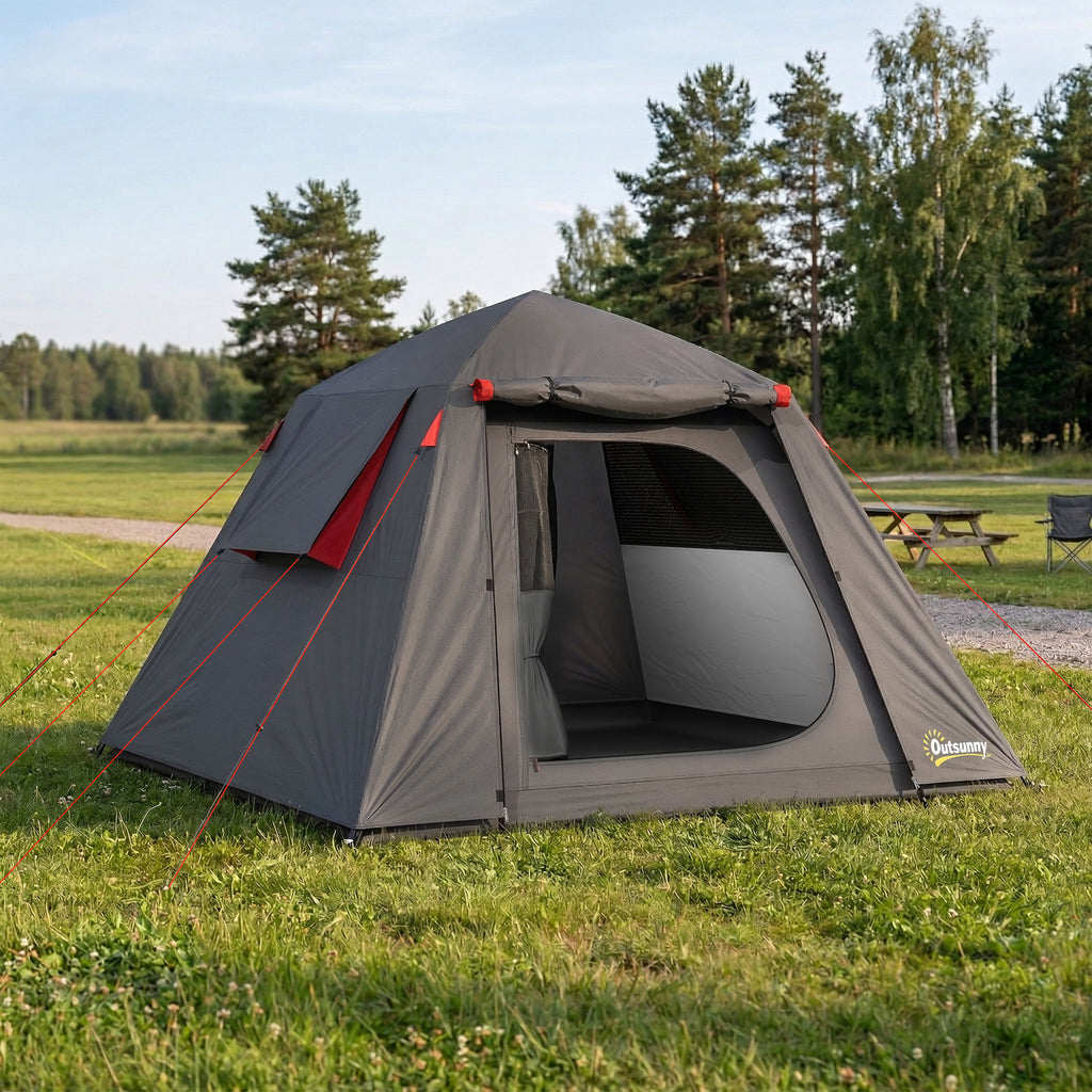 Tente de Camping Dôme 2 Personnes 3-4 Saisons Imperméable 3000mm Montage Facile 2 Portes 210x210x150cm Gris Foncé-1