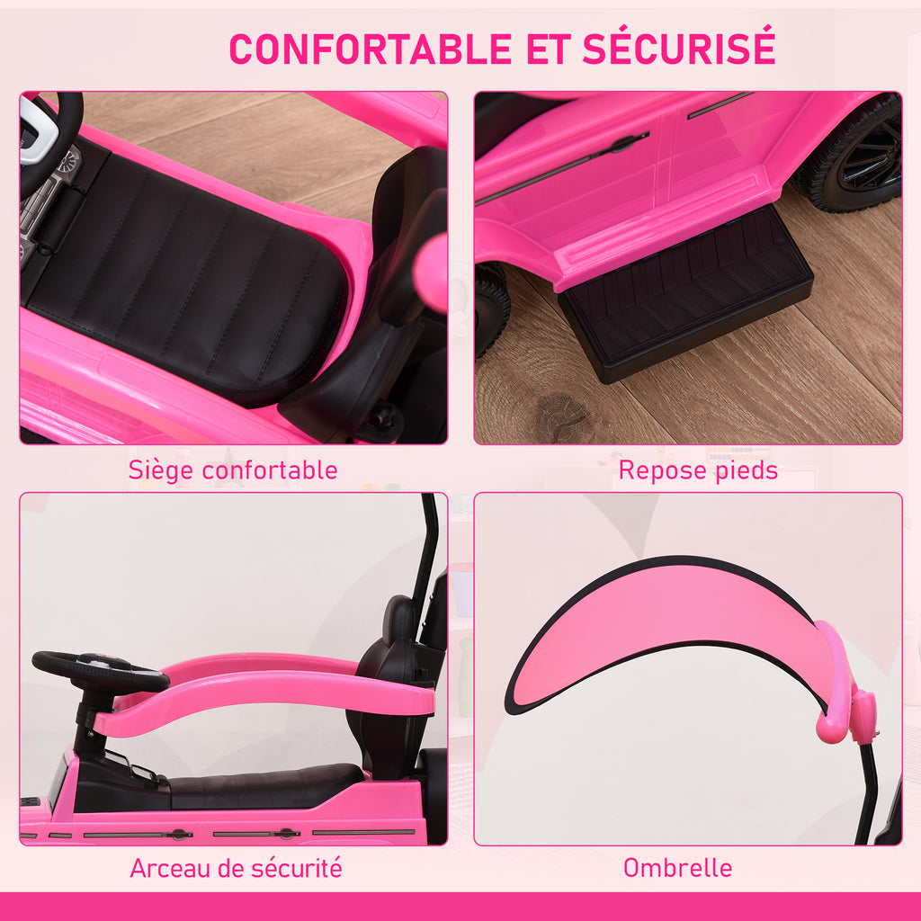 Porteur Enfants Voiture Enfant Multi-équipée 12-36 Mois klaxon Marche-Pieds, Garde-Corps et ombrelle Rose-4