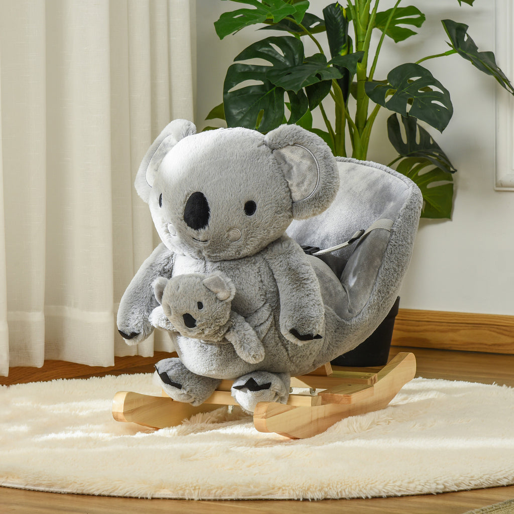Jouet à Bascule Koala avec marionnette - Effet sonore Rugissement - Fauteuil intégré, Ceinture de sécurité - pour 18-36 mois - Bois peuplier Peluche Courte Polyester Gris-9