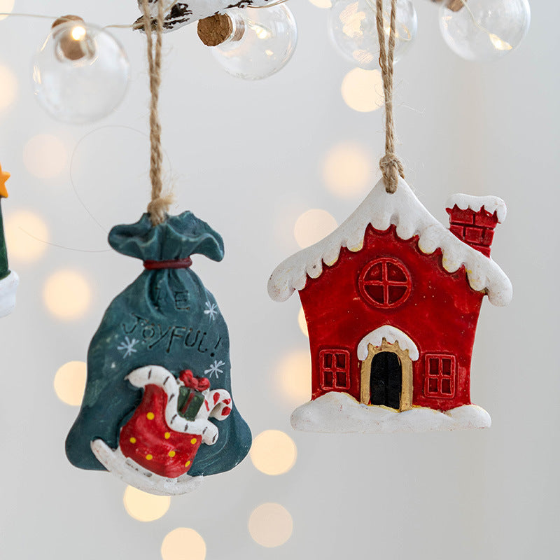 Christmas Decorations, Christmas Resin Small Pendants, Christmas Socks Gift Pack, House Pendants, Christmas Snowman Pendants