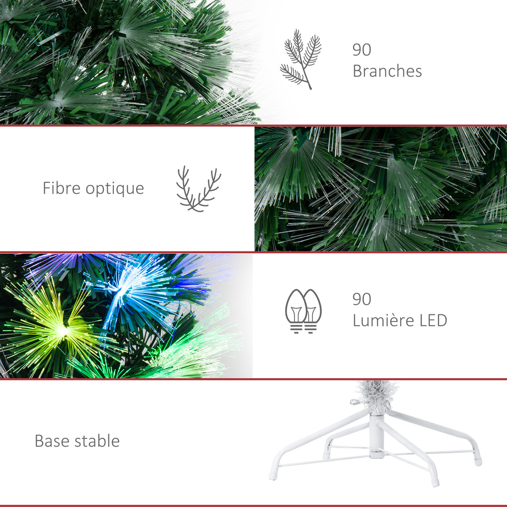 Sapin Noël Artificiel Arbre Noël Lumineux 120cm Fibre Optique Deco Noël lumière à Variation Couleurs 130 LED Vert-7
