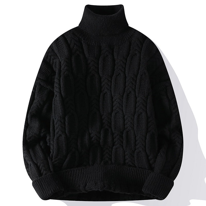 Anyang Dark Red Cable Knit Turtleneck Sweater Thickened Unisex Outerwear