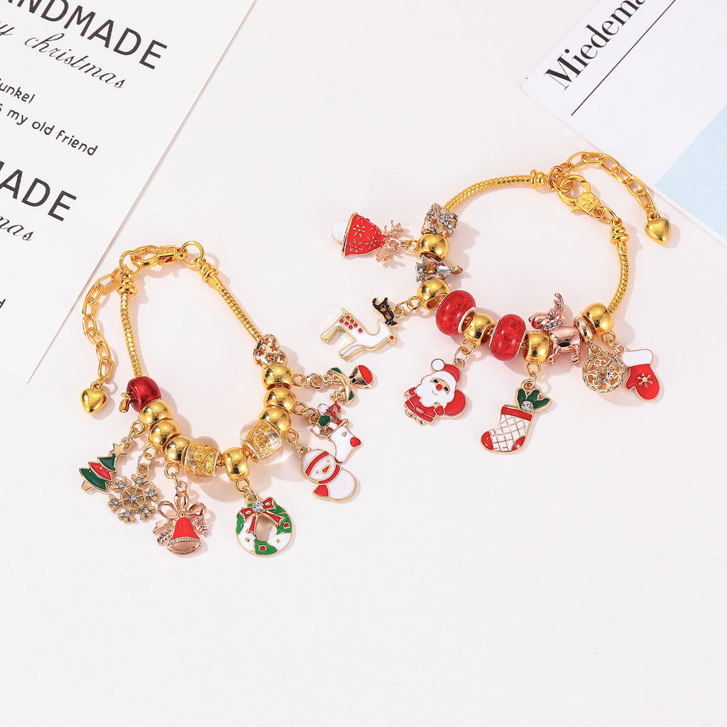 Christmas Decorations Gift Advent Calendar Fabric Bag Bracelet Necklace Beaded DIY Gift Set