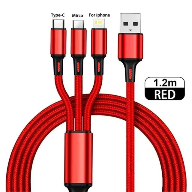 1.2M Charging Cable 3 In 1 USB Type C Charger Cord MultiPort Micro Cable For iPhone 15 14 Pro Max Samsung Galaxy Xiaomi 12
