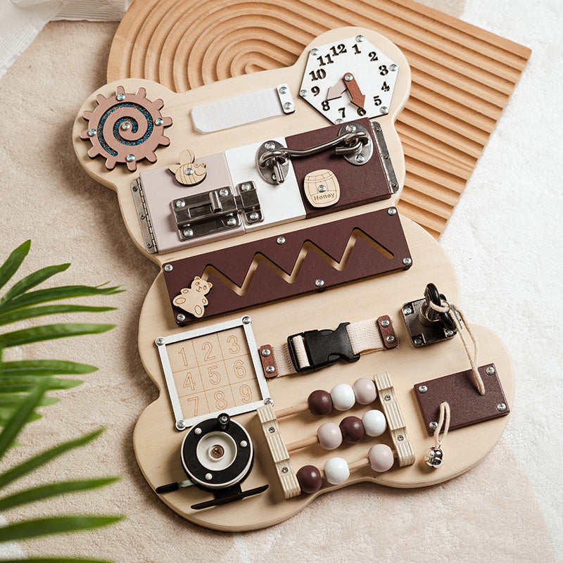 Little Bear Busy Board Children's Montessori Wall Game Board Music Mechanism Unlocking Busy Board Toy
