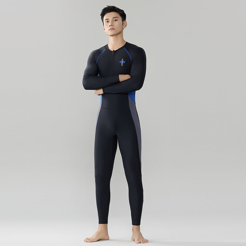 Long Sleeve Men's Full-Body Swimwear with UV Protection, Thickened Design