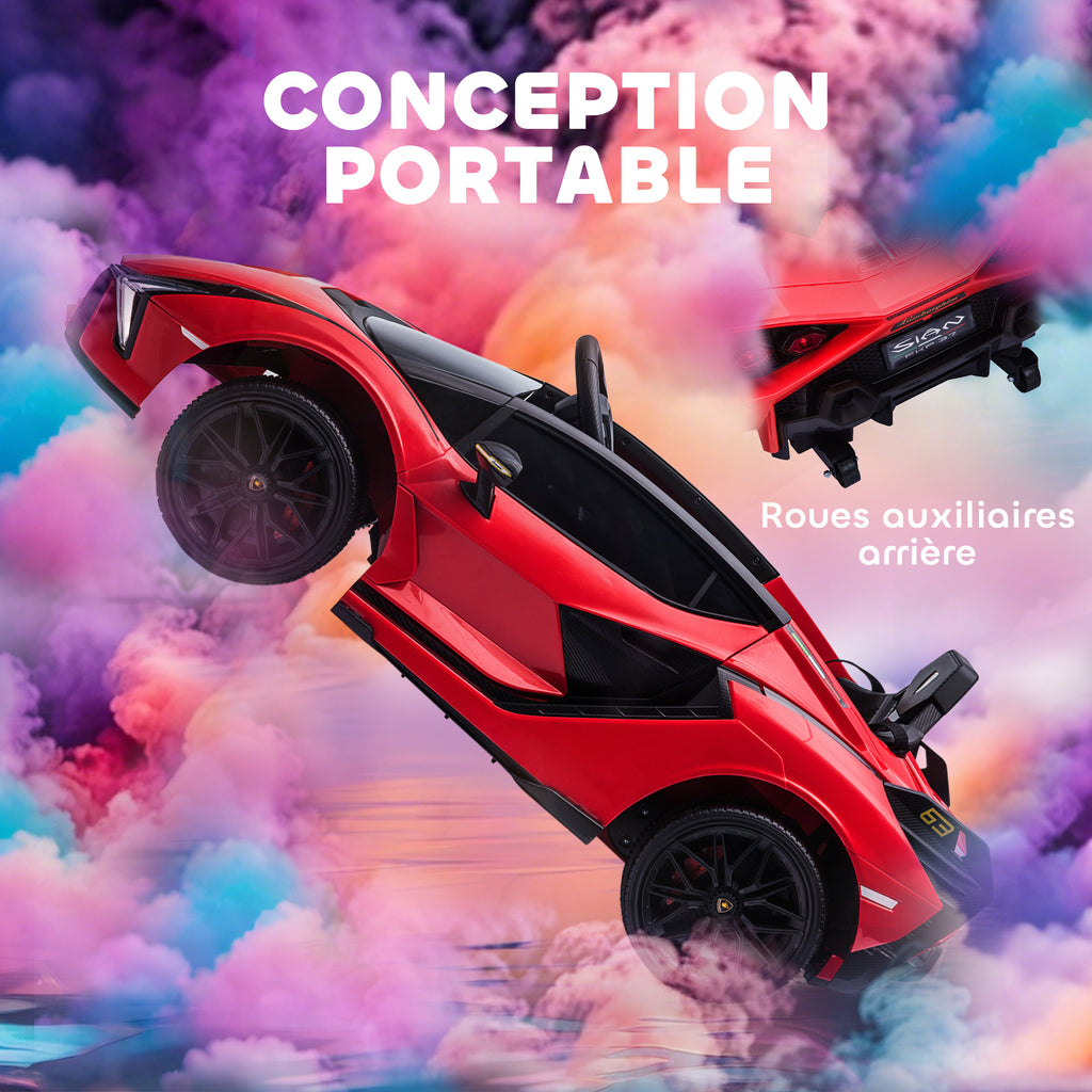 Voiture électrique Enfants de Sport Véhicule électrique Lamborghini Sian 12 V - V. Max. 5 Km/h avec Télécommande 2,4G Effets sonores + Lumineux Rouge-5