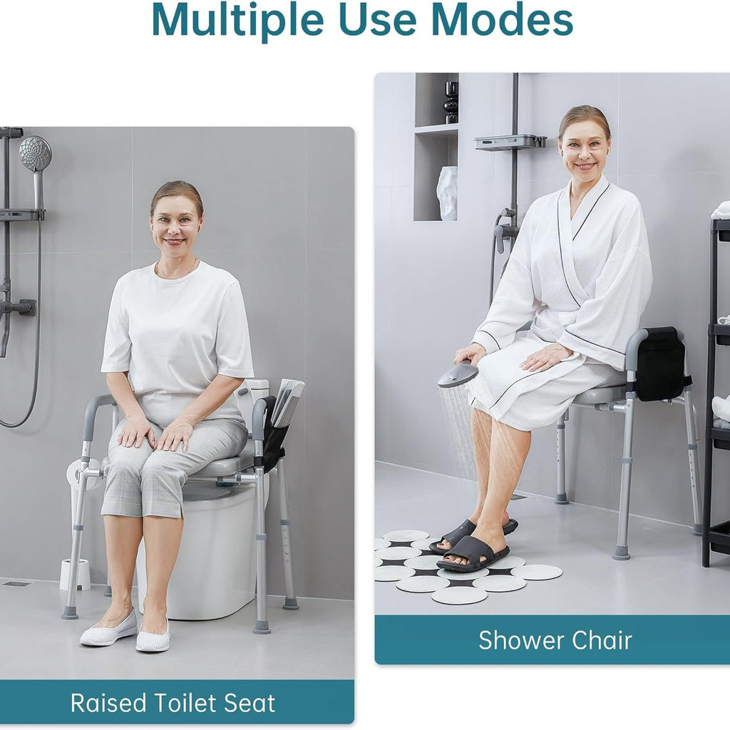 Four-in-One Toilet Chair with Safety Handle, Height-Adjustable Backrest, Commode Chair, Shower Bath Chair