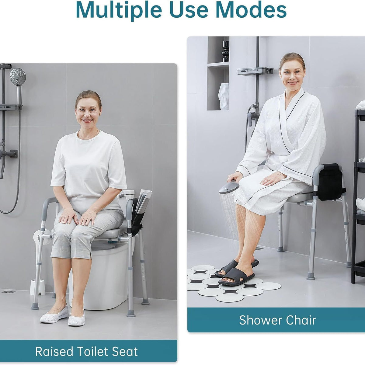 Four-in-One Toilet Chair with Safety Handle, Height-Adjustable Backrest, Commode Chair, Shower Bath Chair