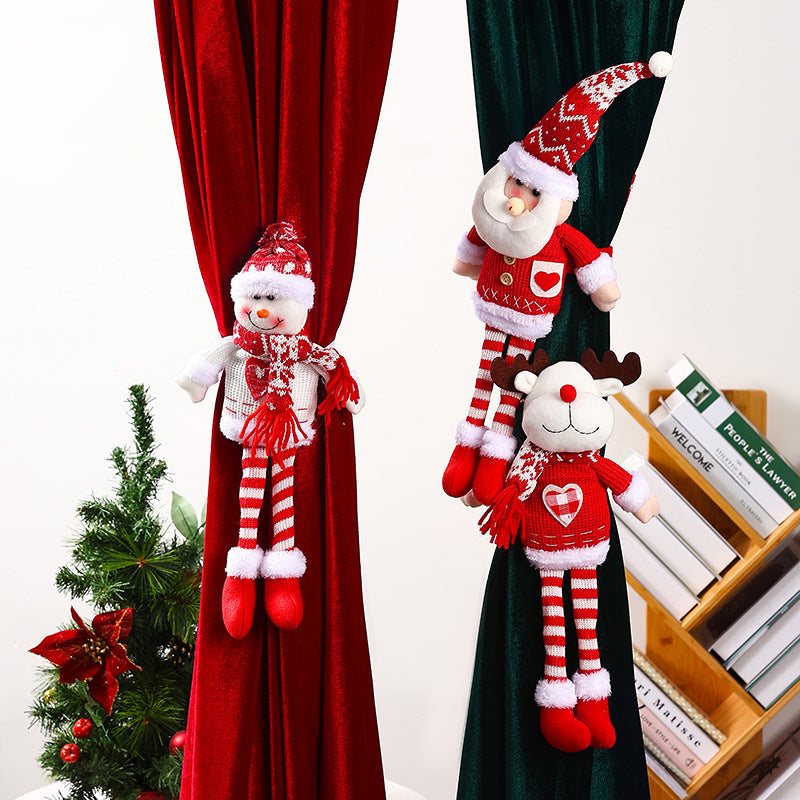 Christmas Decoration Knitted Fabric Long Leg Santa Claus Curtain Buckle Pendant