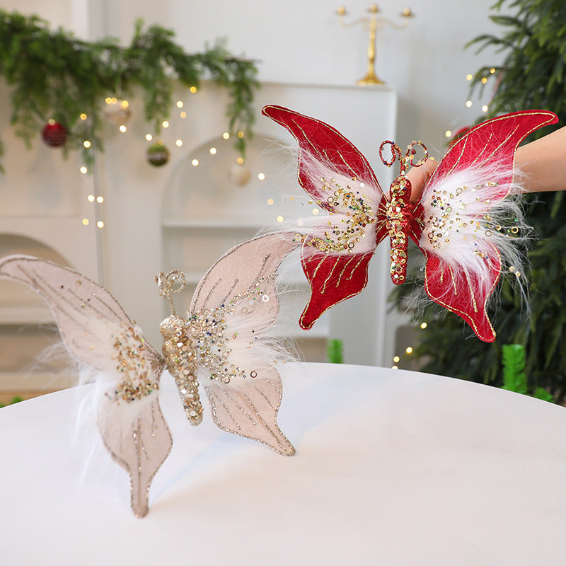 Saint Yuan New Fabric Christmas Butterfly DIY Christmas Scene Decoration Props Christmas Decorations Simulation Butterfly