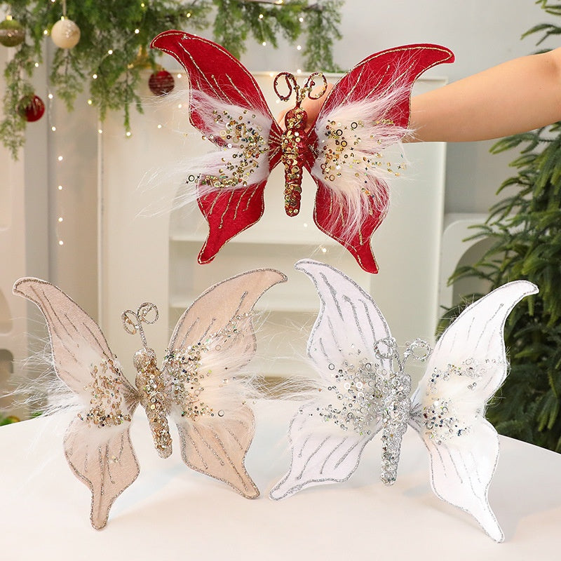 Saint Yuan New Fabric Christmas Butterfly DIY Christmas Scene Decoration Props Christmas Decorations Simulation Butterfly
