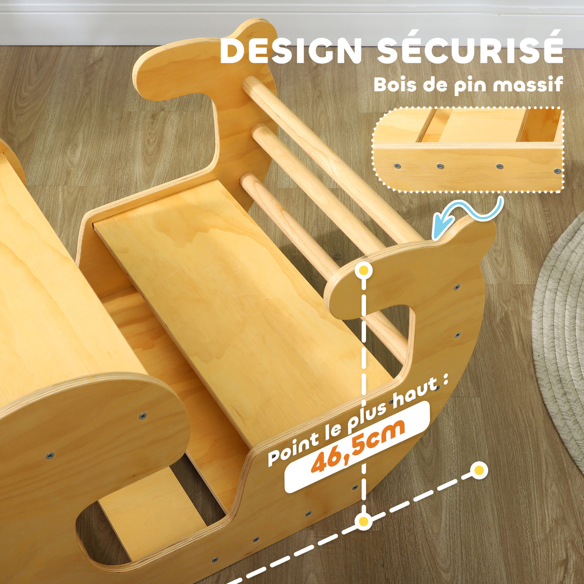 Arche d'escalade pour enfants, table à jouets pour enfants 18-48 mois, design 2 en 1, charge max. 50 kg, bois naturel-5