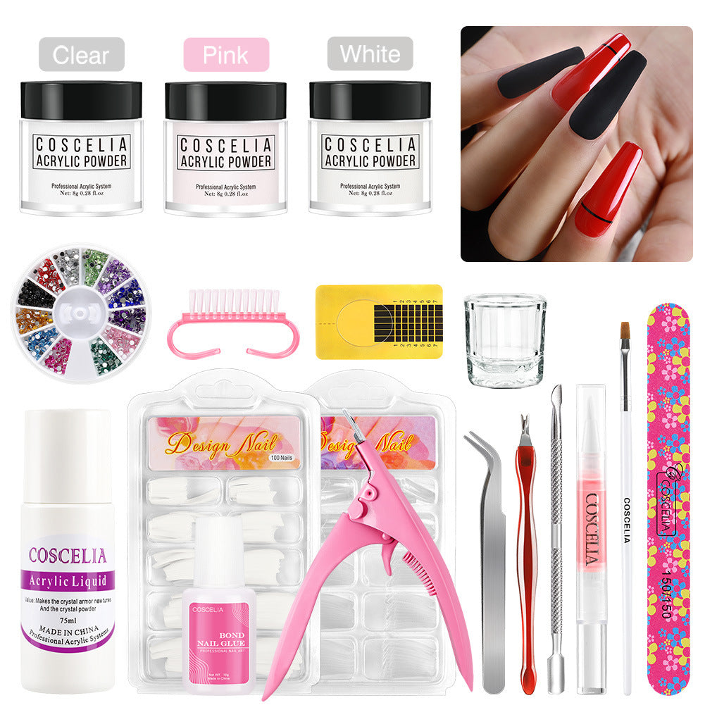 White Pink Crystal Powder 30ml Crystal Liquid Novice Suit Carved Extension Manicure Beginner Crystal Nail Suit