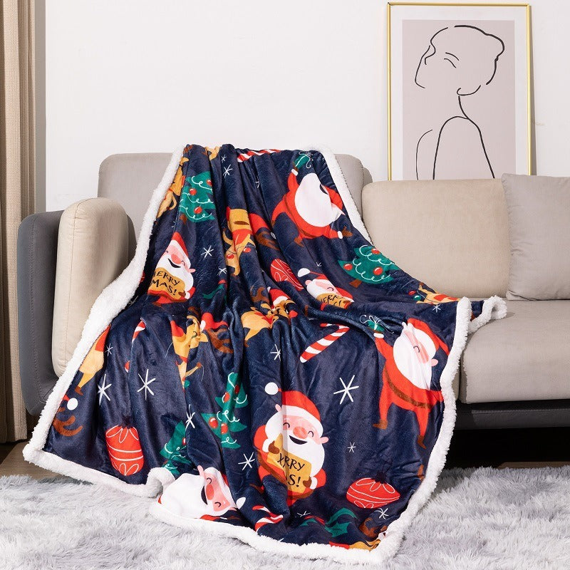 Flannel Christmas Blanket Double Layer Snowflake Christmas Decorative Blanket Nap Blanket Thick Throw Blanket