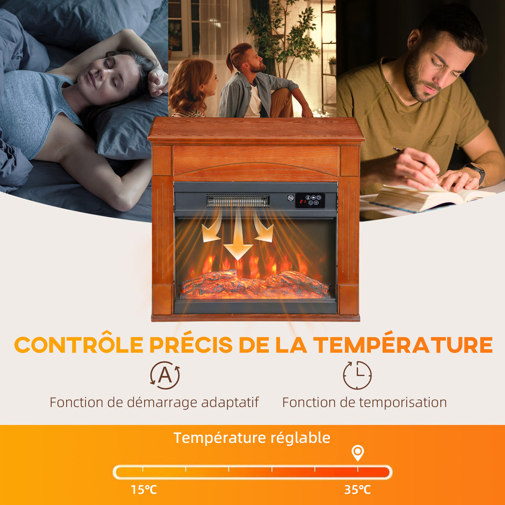 Cheminée électrique 1000W/2000W, fausse cheminée effet flamme 3D à 6 couleurs et 3 luminosités, 68,5x27,5x63cm, marron-5