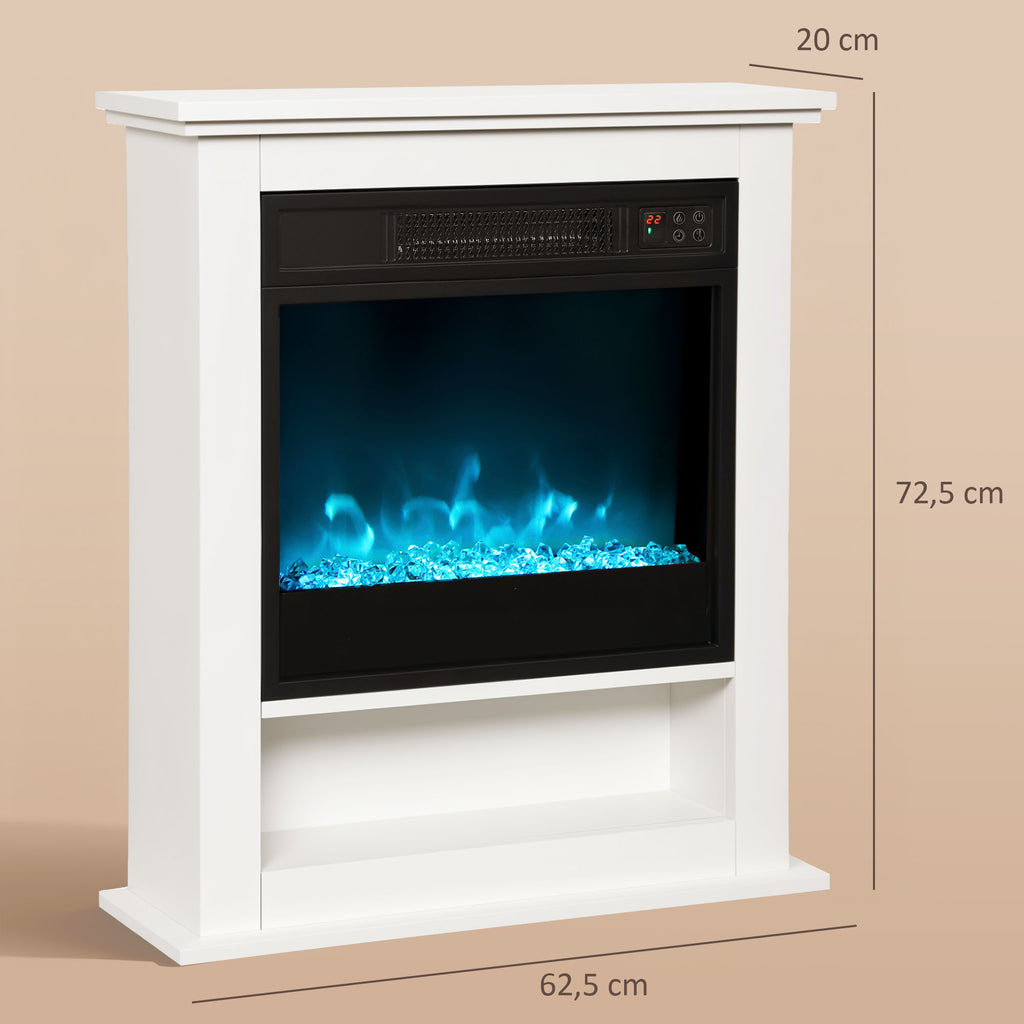 Cheminée électrique 1800W, fausse cheminée décorative, effet flamme à 9 couleurs et 5 luminosité, 62,5x20x72,5cm, blanc-2