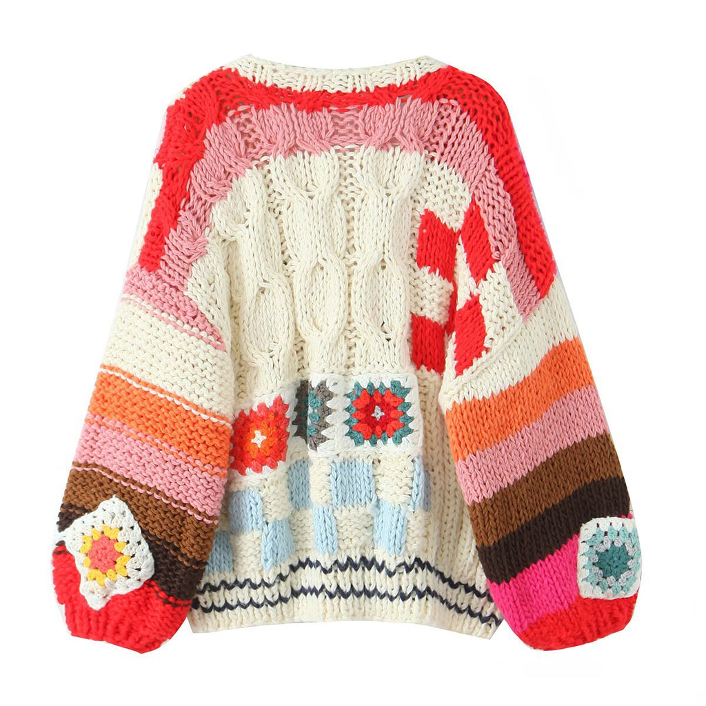 Retro style loose all handmade knitted sweater jacket