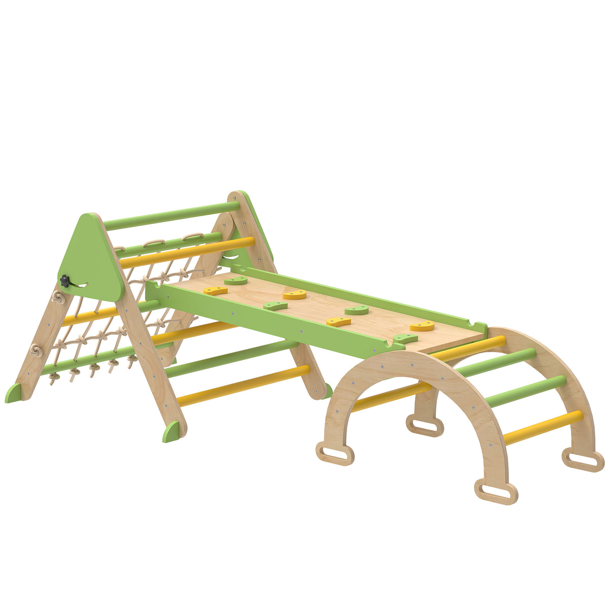 Triangle d'escalade enfants 8 en 1 avec rampe double face, arc d'escalade en bois avec toboggan & échelle, vert-0