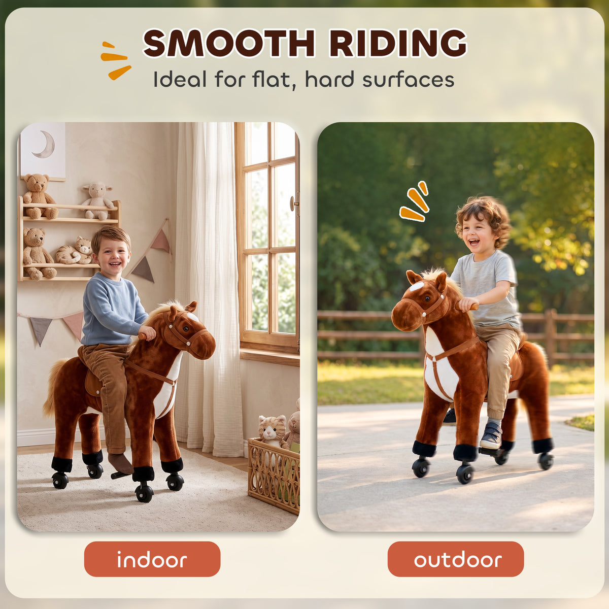 Cheval à Monter pour Enfant, Cheval à Roulettes en Peluche, Sons Réalistes, Poignée, 75 cm de Haut, Marron-7