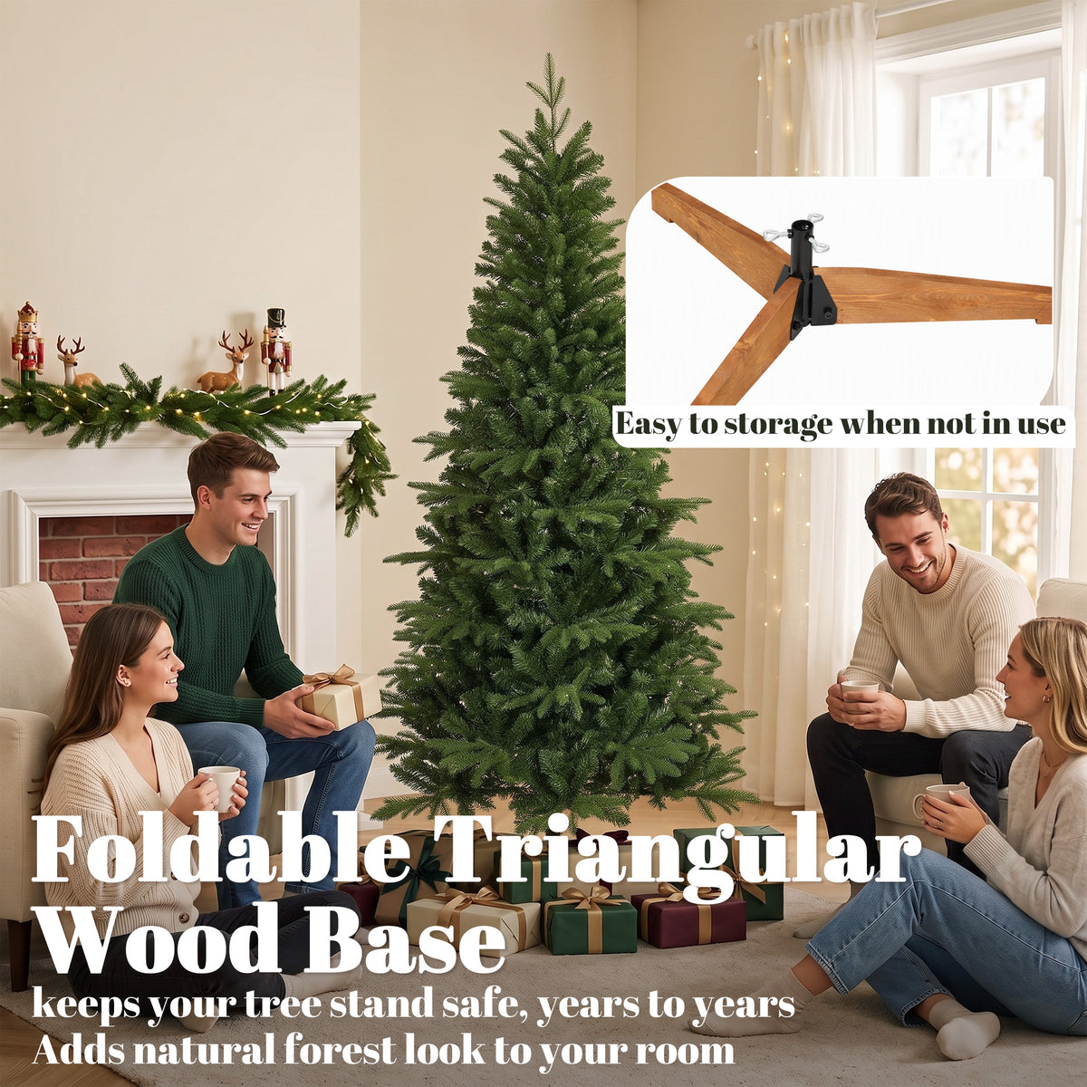 Sapin de Noël Artificiel 180 cm, Arbre de Noël, 1162 Branches Articulées en PE et PVC Ignifuge, Support en Bois Pliable-7