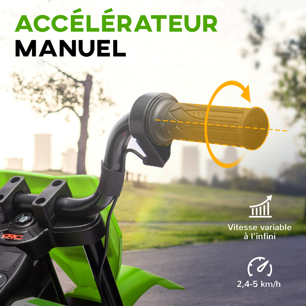 Moto électrique pour enfant moto cross pour enfants de 3 à 6 ans 2 moteurs 12V vitesse max. 5 km/h vert-3